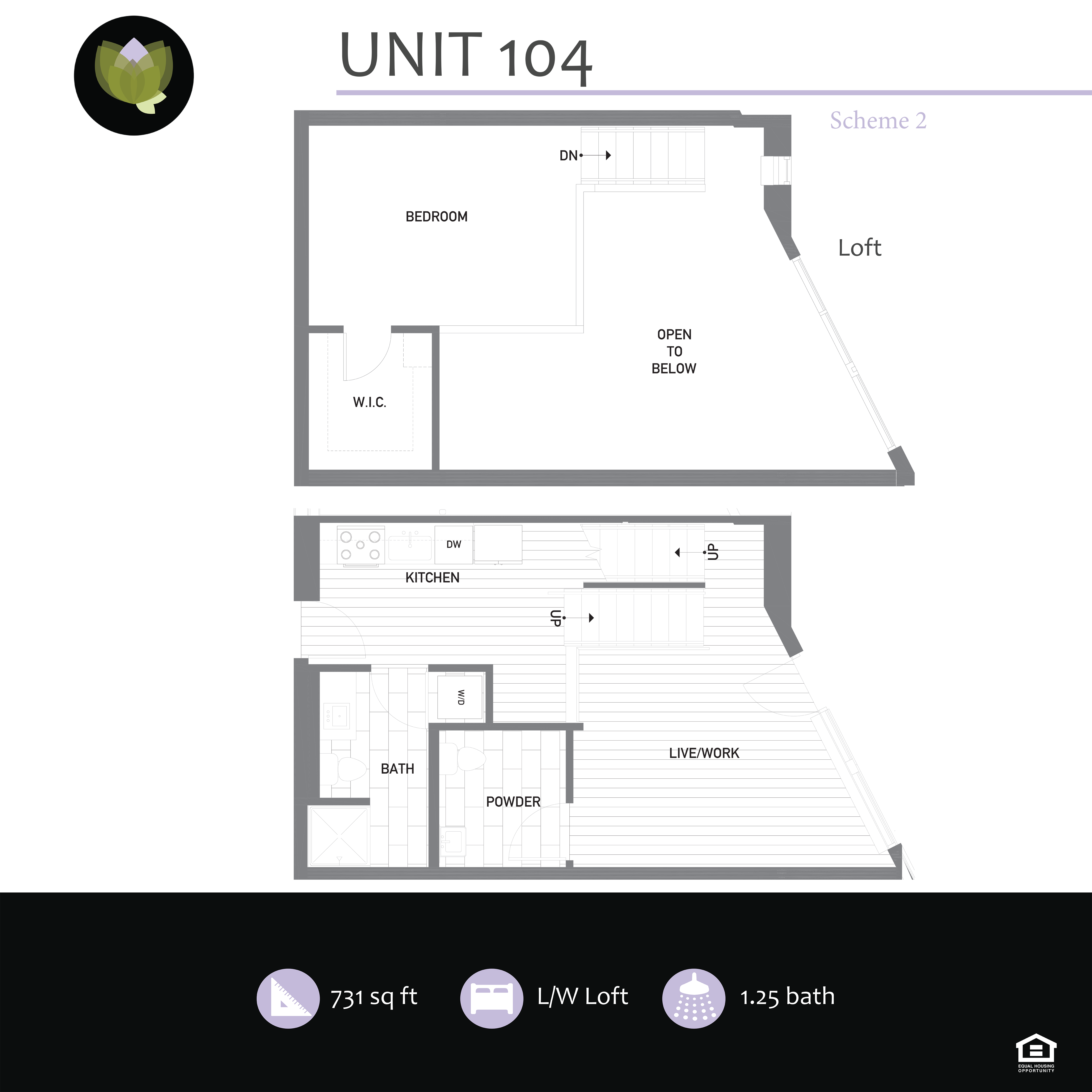 Floor plan for 1 bed, 1 bath, 671 sqft